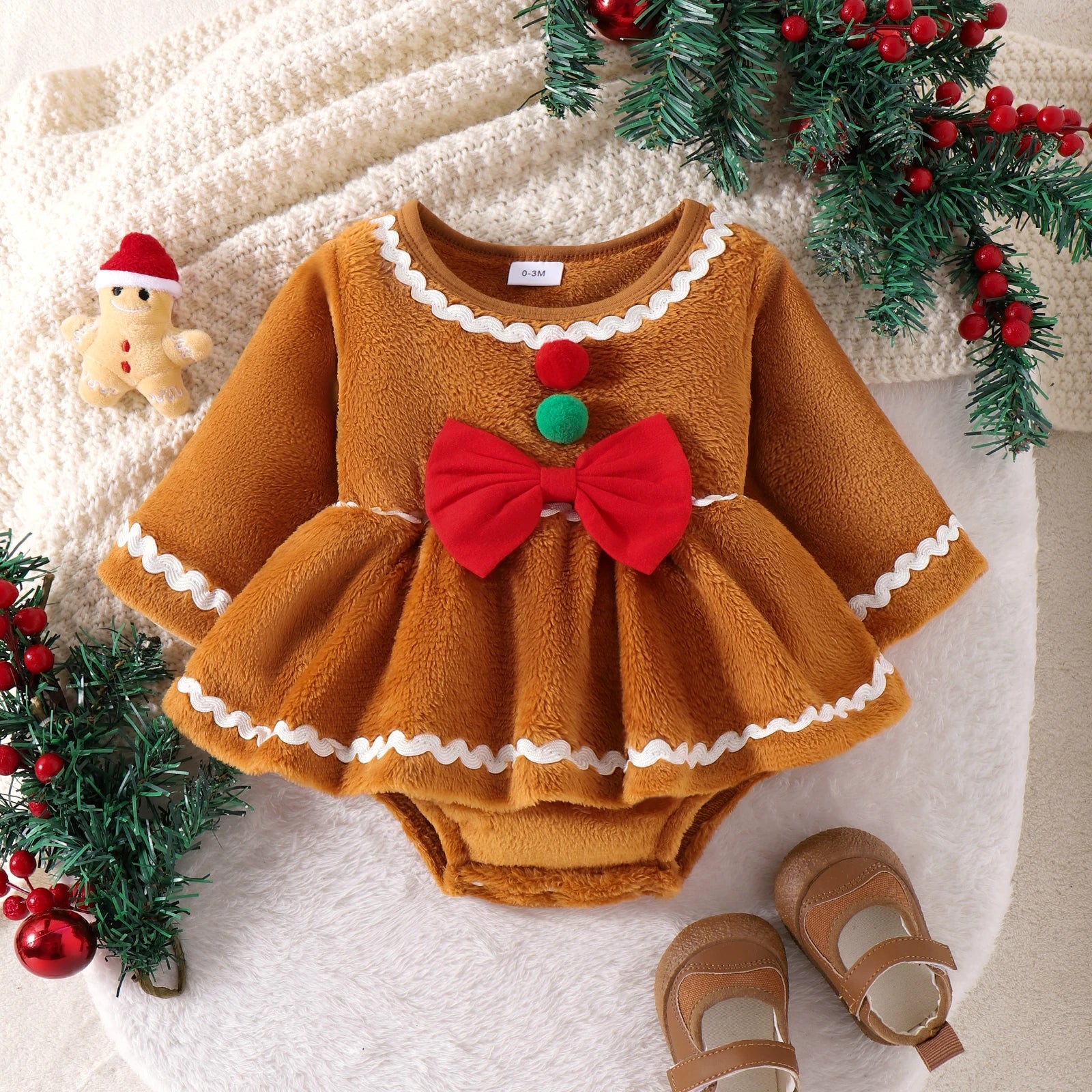 Long-Sleeve Baby Dress | Cozy Winter Outfit Brown / 3-6M Long-Sleeve Baby Dress | Cozy Winter Outfit Brown / 3-6M