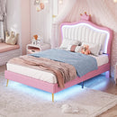 Crown Headboard Modern Upholstered Twin Size LED Princess Bed childrensterritory