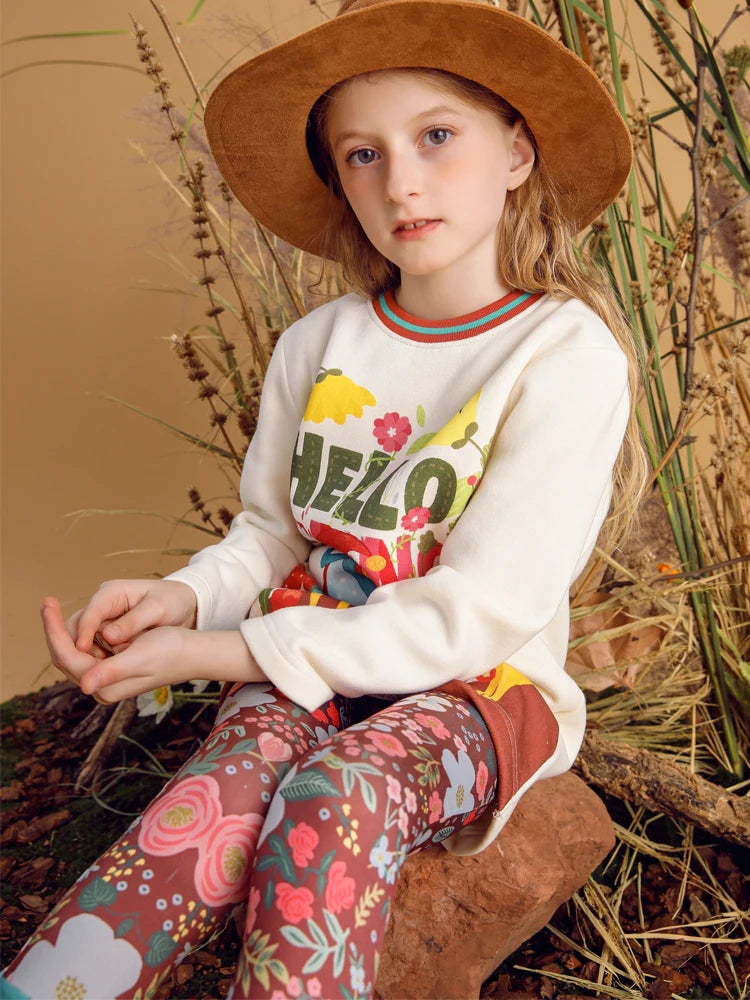 Trendy Stretch Pants with Floral Print for Girls childrensterritory