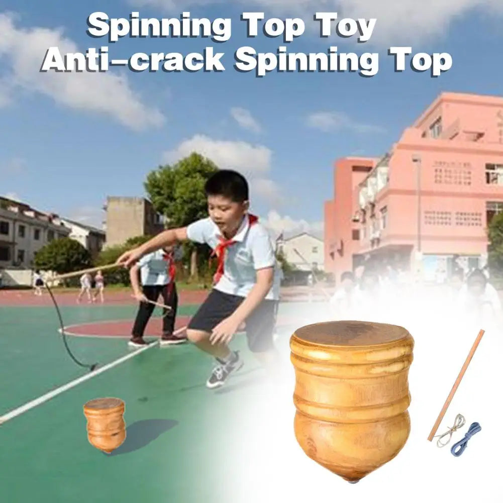 Indoor/Outdoor Wooden Spinning Top with Whip Rope Toy for Kids