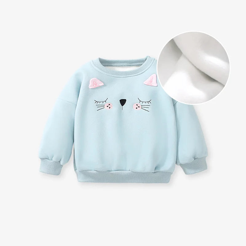 Warm Cartoon &amp; Flowers Embroidery Kids Girls Sweatshirts childrensterritory