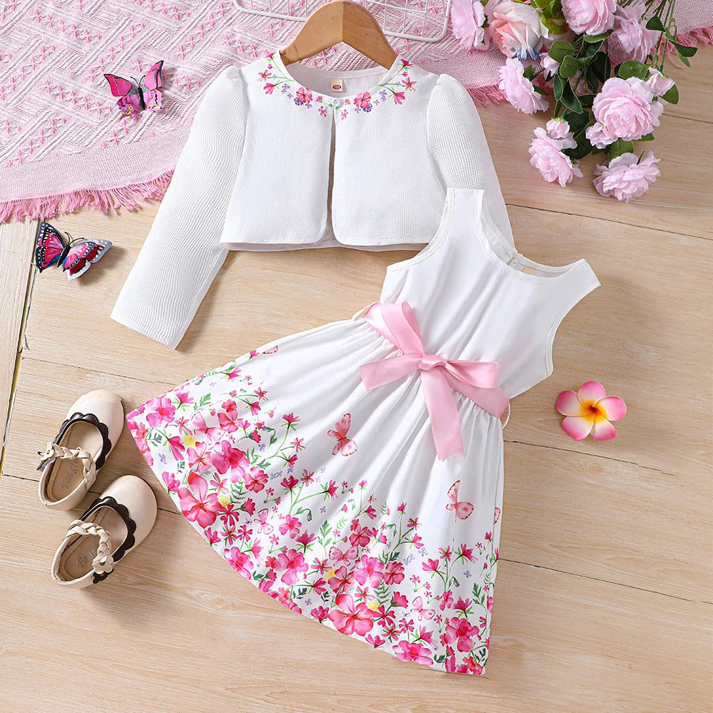 Kids Girls Floral Print Long Sleeve Coat Tank Dress childrensterritory