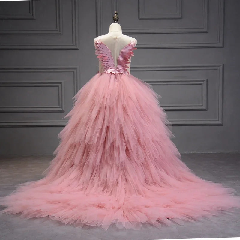 Chic Crystal Swan Pageant Dress for Girls with Trailing