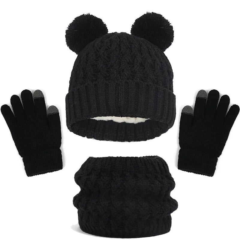 Thick Knitting Warm Baby/Kids Hat Gloves Scarf Set childrensterritory