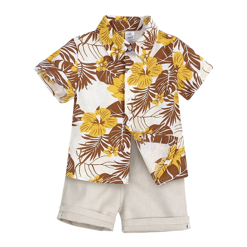 Toddler Boy Floral Bowtie Shirt + Shorts Gentleman Clothing Set