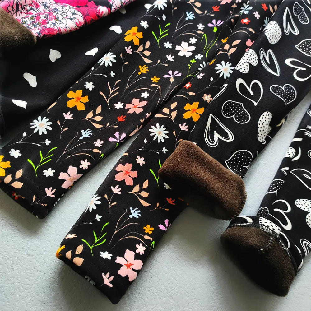 Plus Velvet Printed Kids Girls Winter Leggings childrensterritory