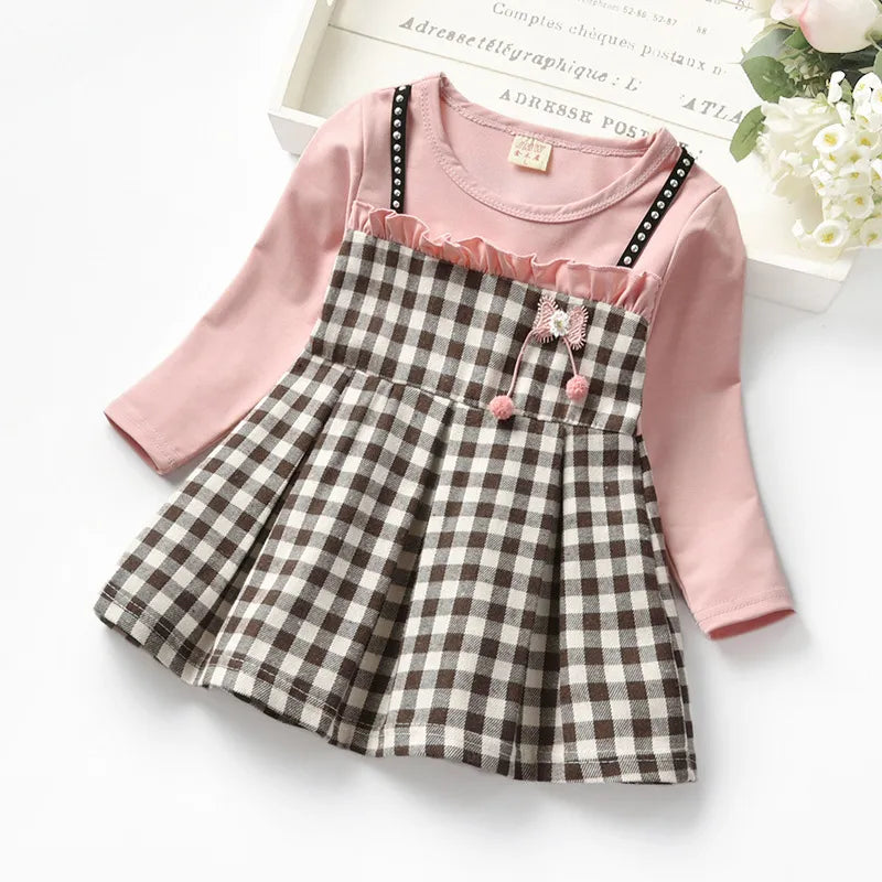 Toddler Girls: Plaid Long-sleeved Princess Dresses childrensterritory