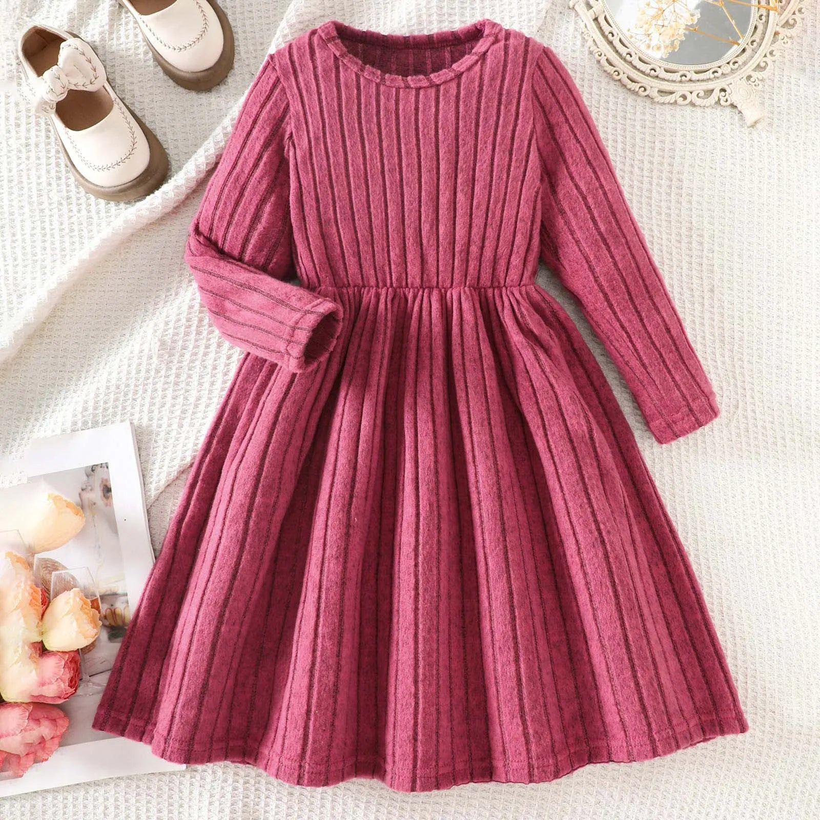 Girls’ Long-Sleeve Elegant Winter Dresses