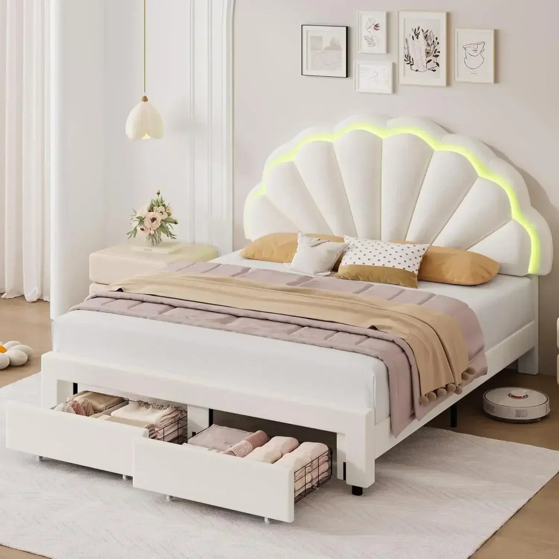 Modern Upholstered Princess Bed With LED Lights