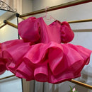 Kids Girls' Puffy Tulle Back Bow Puff Sleeve Princess Dress