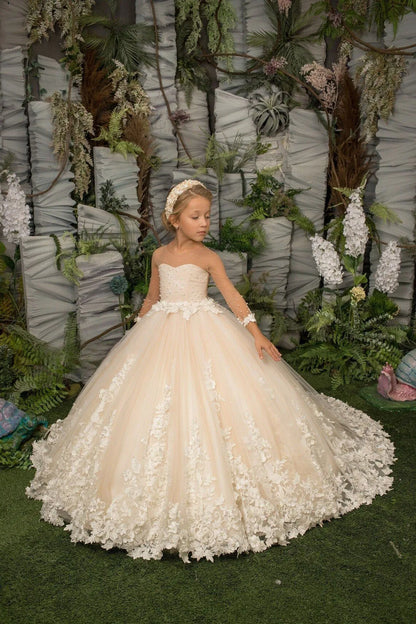 Girls A Line Pearls Applique Pageant Gowns for Birthdays/Weddings