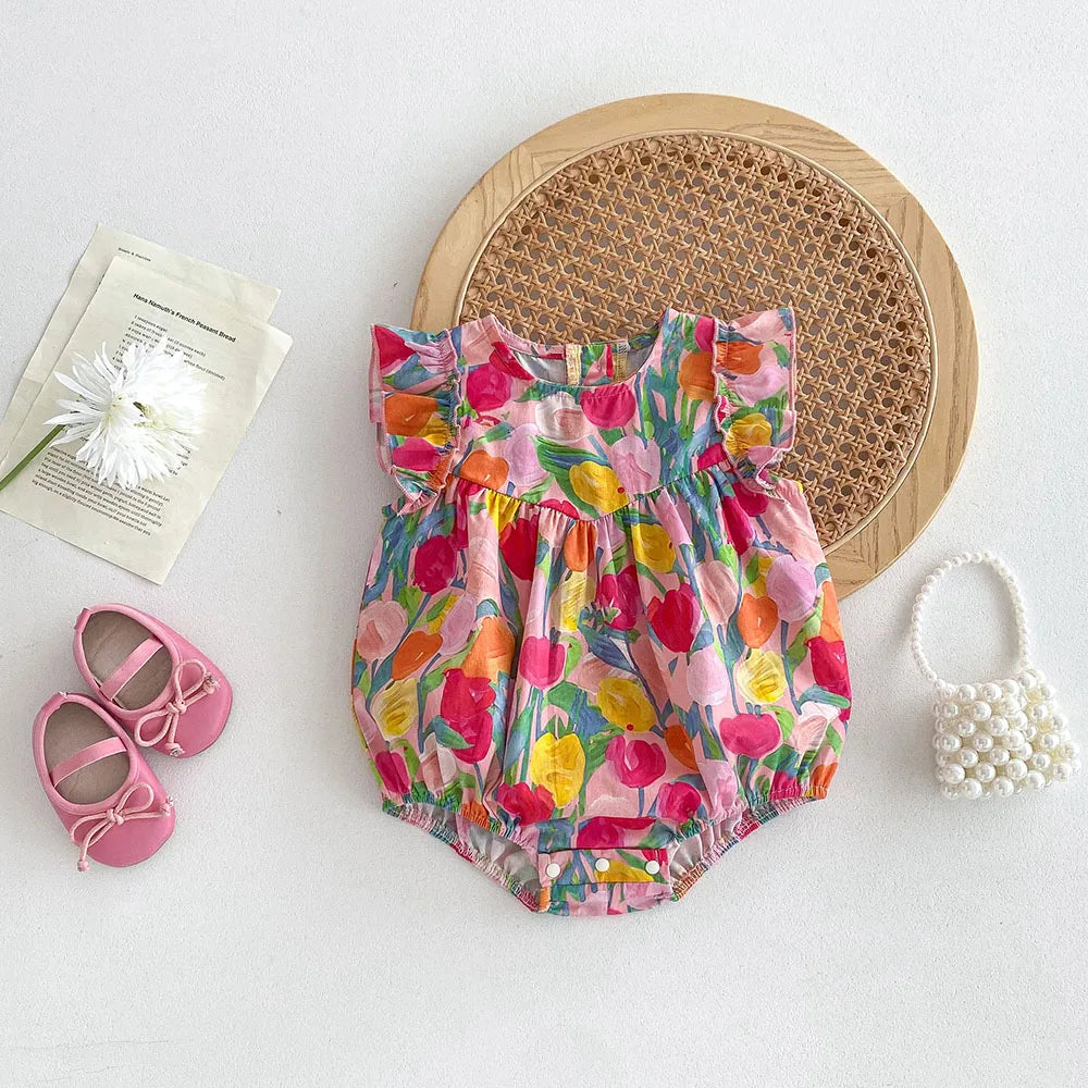 Newborn Girl Colorful Cotton Romper for Summer