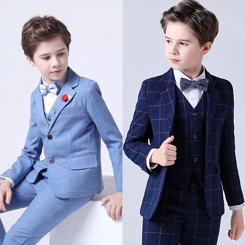 Kids Boys Top Quality Plaid Wedding Suit Formal Tuxedo