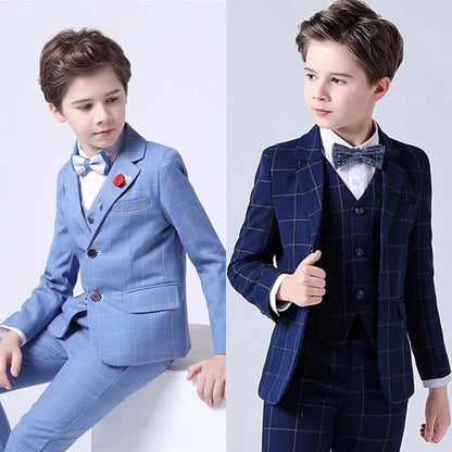 Kids Boys Top Quality Plaid Wedding Suit Formal Tuxedo