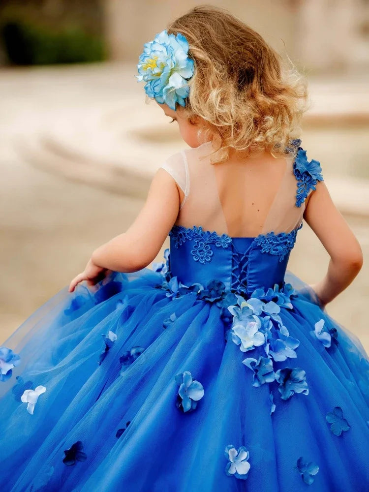 Baby/Kids Girls Tulle Flowers Appliques Banquet Princess Gowns