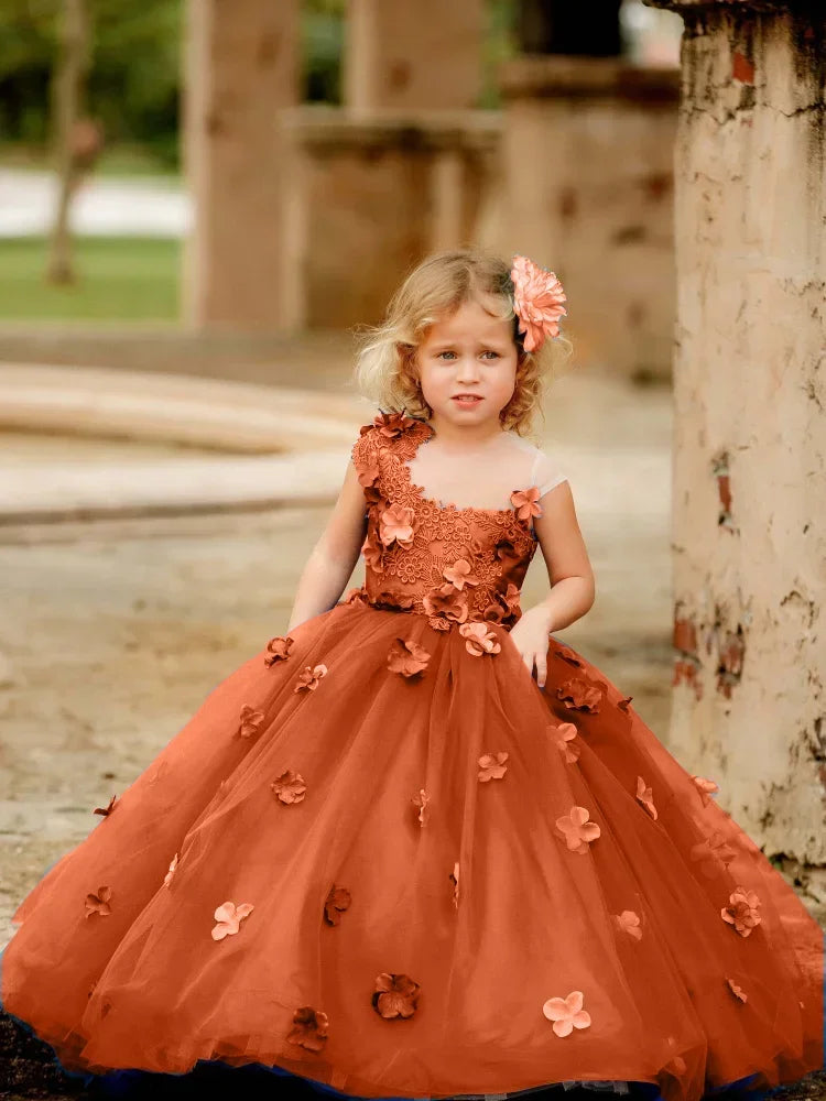 Baby/Kids Girls Tulle Flowers Appliques Banquet Princess Gowns