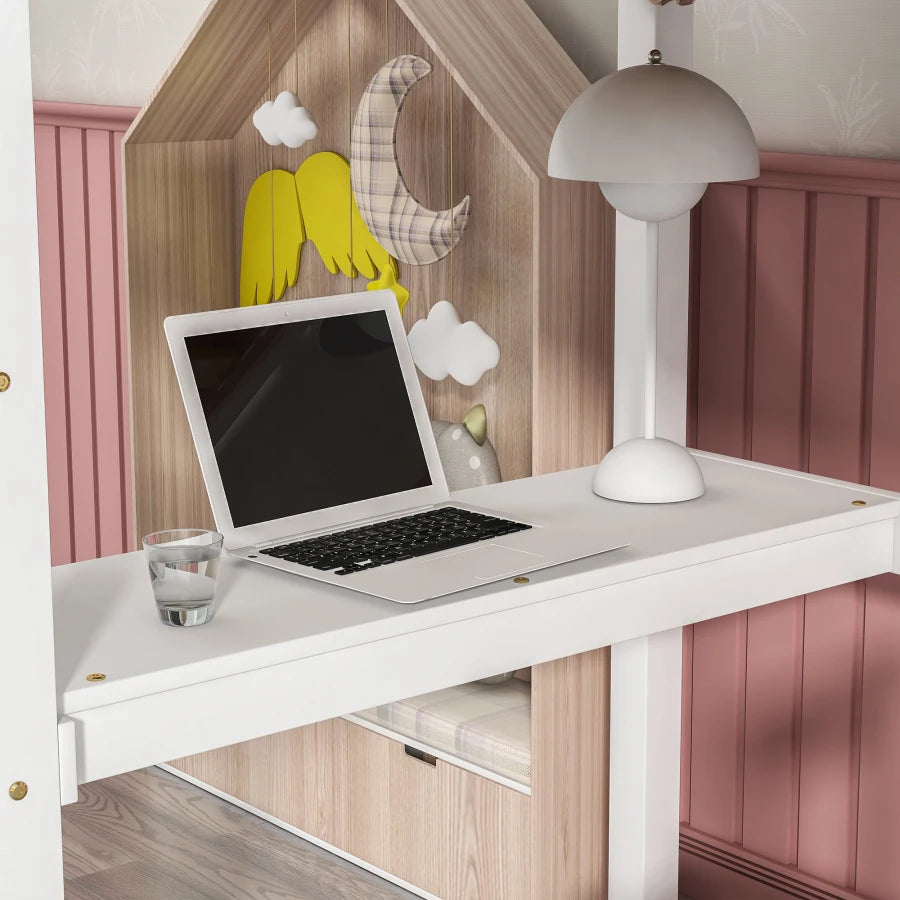 Simple Design Twin Loft Bed with Built-in Desk and Stairs childrensterritory