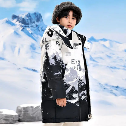 Warm Duck Down Padded Long Winter Snow Jacket for Kids childrensterritory