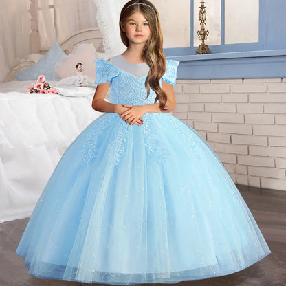 Luxury Sequins Design Long Bridesmaid Princess Dresses For Kids