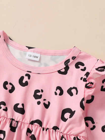 Baby Girls Leopard Print Ruffle Top &amp; Elastic Waist Pants Set childrensterritory