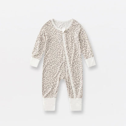 Baby Printed Bamboo Fiber Long Sleeve Zipper Sleepwear