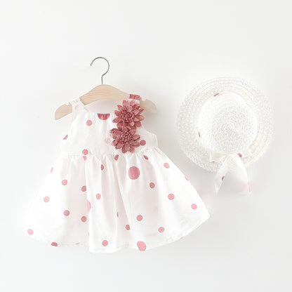 Baby Girl Floral Big Bow Designed Summer Dresses + Sunhat childrensterritory