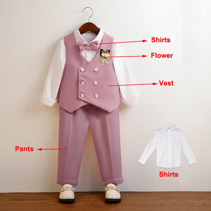 3 Pieces Kids Boys Formal Suit in 5 Colors (Vest Pants Bow-tie)