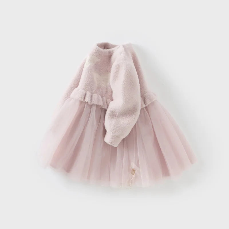 Cute Warm Fleece Upper and Mesh Bottom Girls Princess Dress childrensterritory