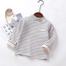 Kids Korean Style Turtleneck Striped Design Velvet Winter T-shirts childrensterritory