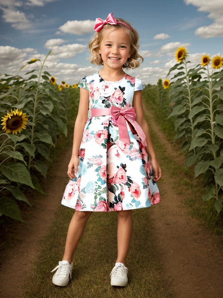 Flower Print Kids Girls Elegant Birthday Party Dresses childrensterritory