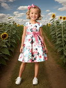 Flower Print Kids Girls Elegant Birthday Party Dresses childrensterritory
