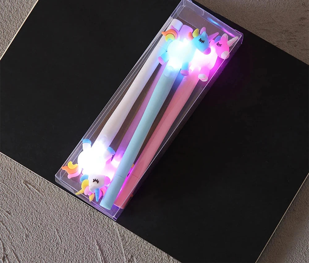 4pcs Unicorn Design Gel Ink Pen with LED Light for Kids childrensterritory