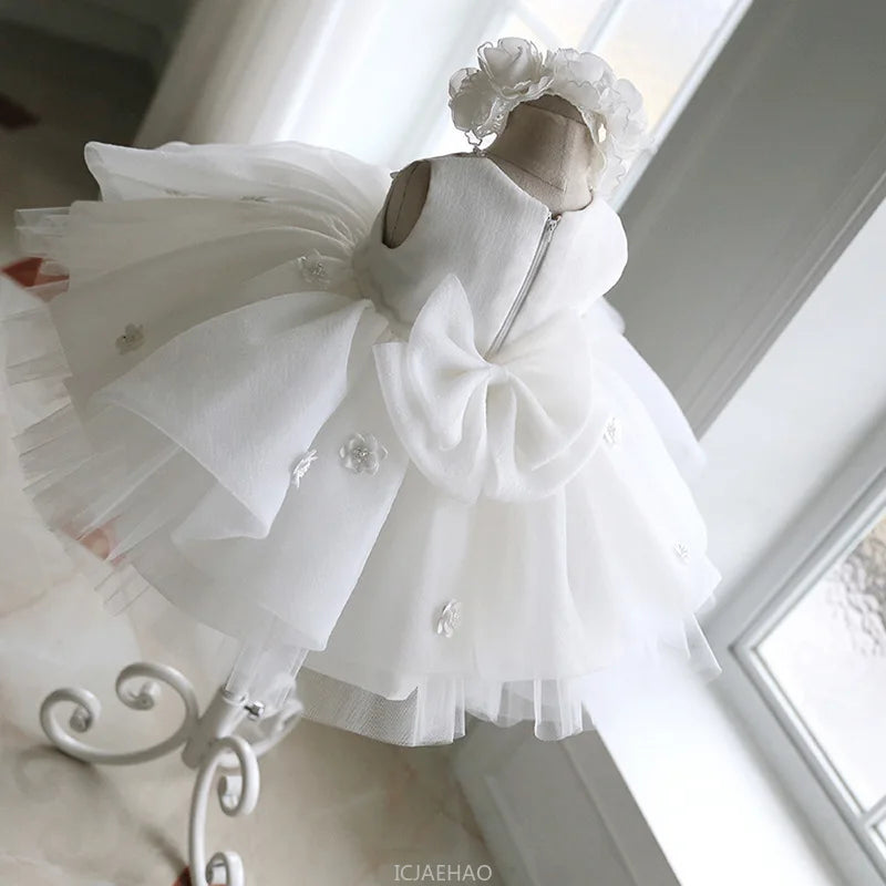 Kids Girls White Tulle Birthday/Wedding Princess Dresses