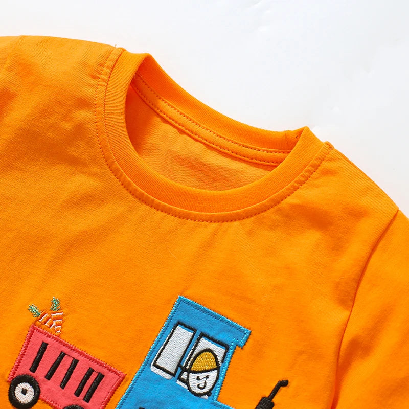 Kids Boys Cartoon Tractor Print Summer T-shirts childrensterritory