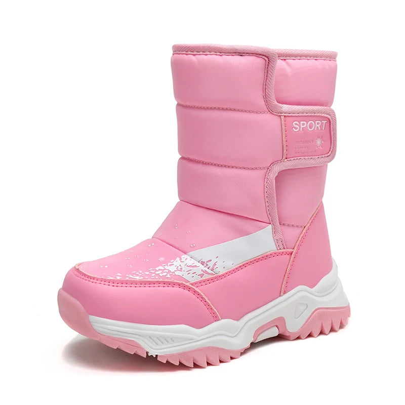 Kids Girls Boys Warm Anti-Slip Leather Snow Boots