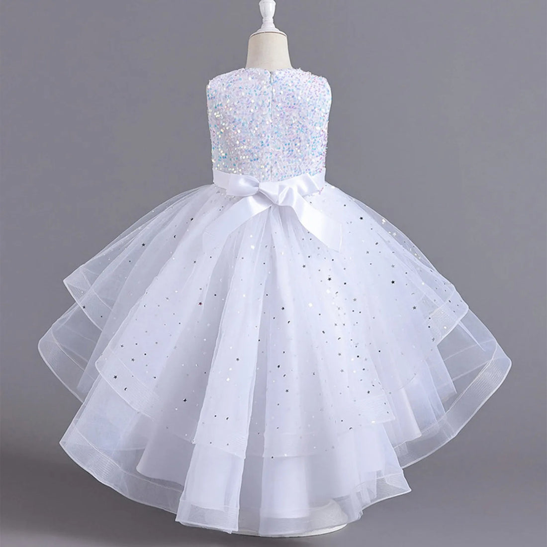 Sleeveless Sequins Design Kids Girls Party Trailing Dresses