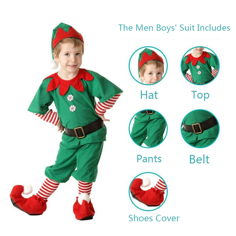 Kids Green Elf Santa Costume for Carnival Party