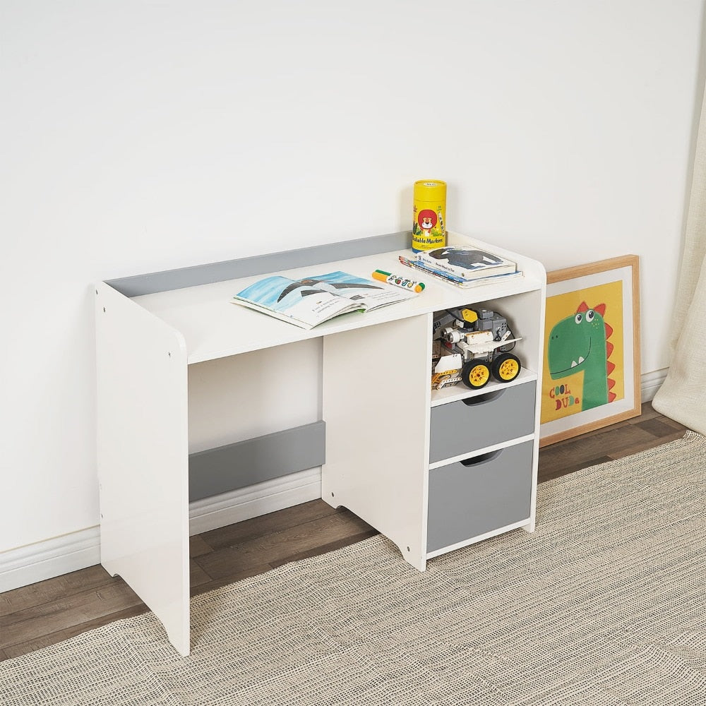 White and Gray Kids Wooden Computer Desk with Drawers childrensterritory