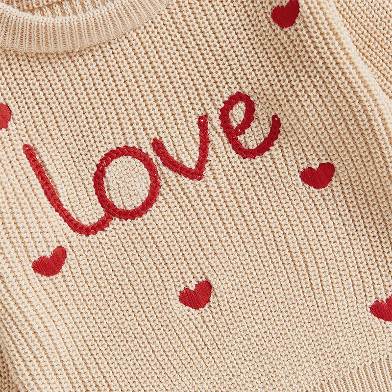 Baby Girl Heart Print Crew Neck Knitted Sweaters childrensterritory