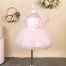 Pearl Decorated Puffy Pink Princess Dress for Girl's First Communion