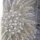 Loose Vintage Lace Beaded Design Denim Vest for Women childrensterritory