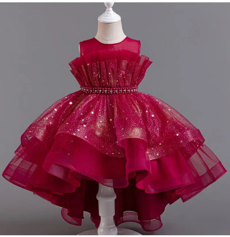 Flower Sequin Design Fluffy Princess Dresses For Girls childrensterritory
