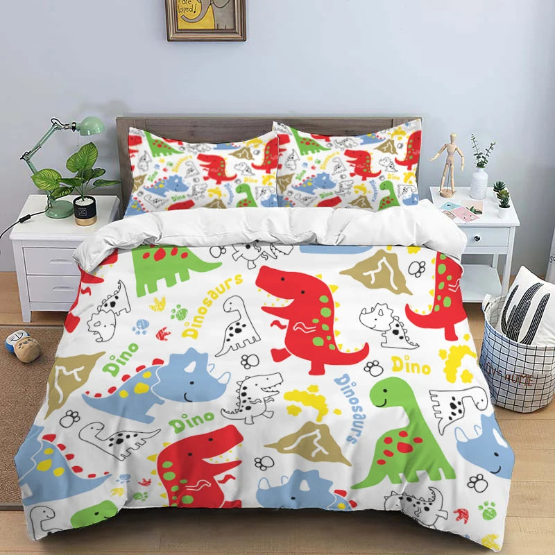 HD Cartoon Dinosaur Print Bedding Set for Kids Bed childrensterritory