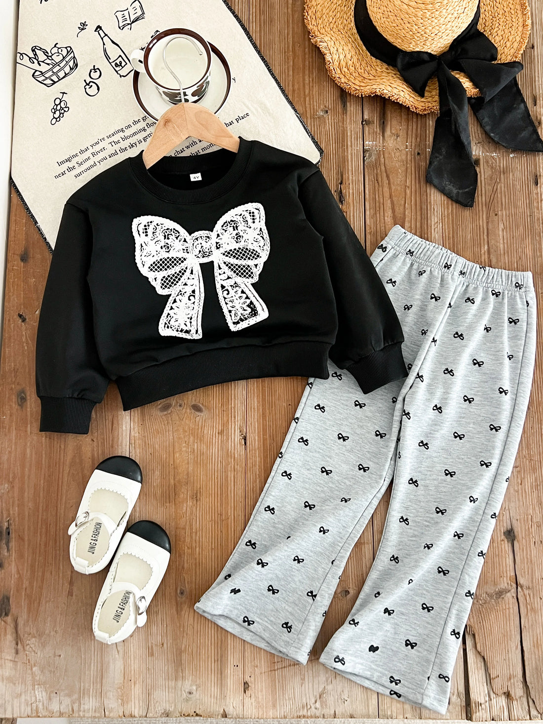 Girls Bow Design Long Sleeves Casual Clothing Set childrensterritory
