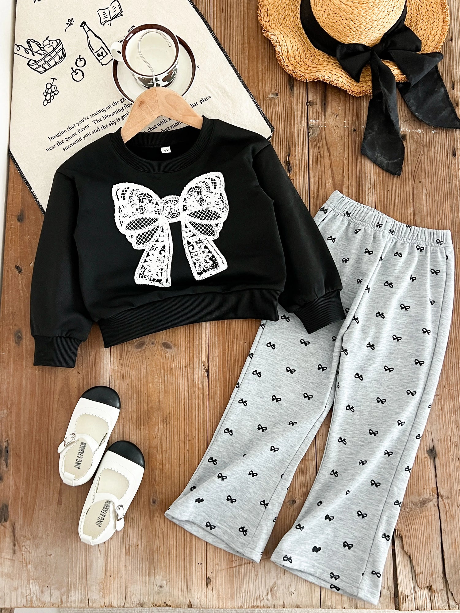 Girls Bow Design Long Sleeves Casual Clothing Set childrensterritory