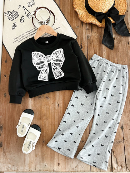 Girls Bow Design Long Sleeves Casual Clothing Set childrensterritory