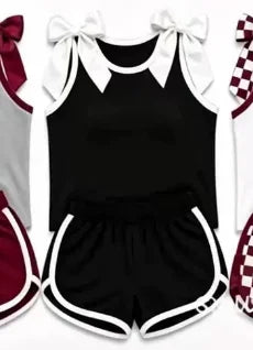 Kids Girls Stylish Bow Detail Sleeveless Top With Shorts
