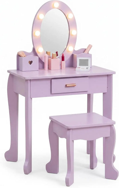 Kids Girls Makeup Dressing Play Table/Vanity Set W/ Mirror