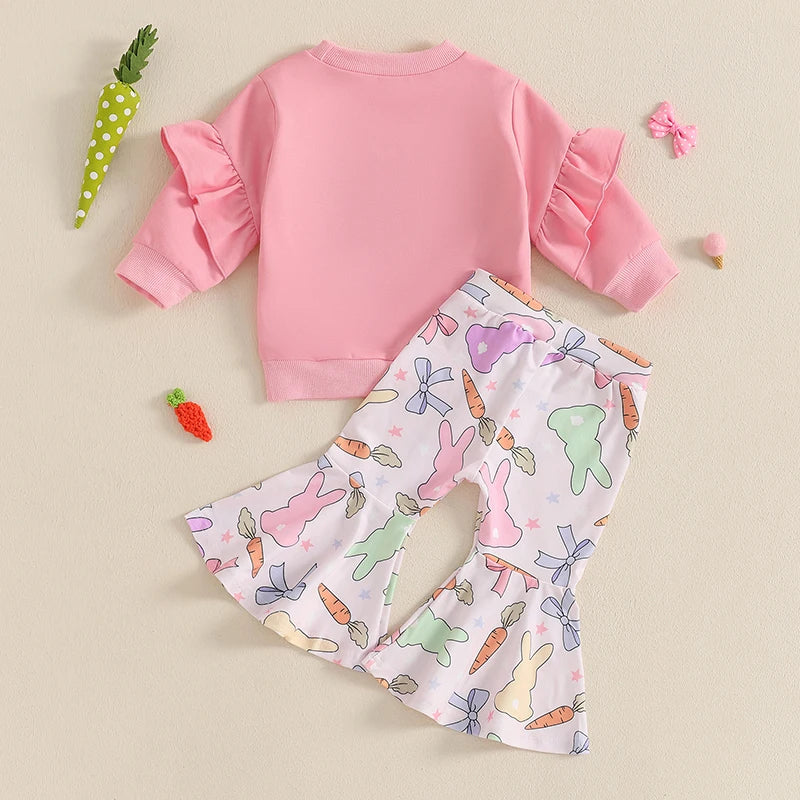 Toddler Girl Bunny Embroidery 2 Pieces Easter Outfit Set childrensterritory
