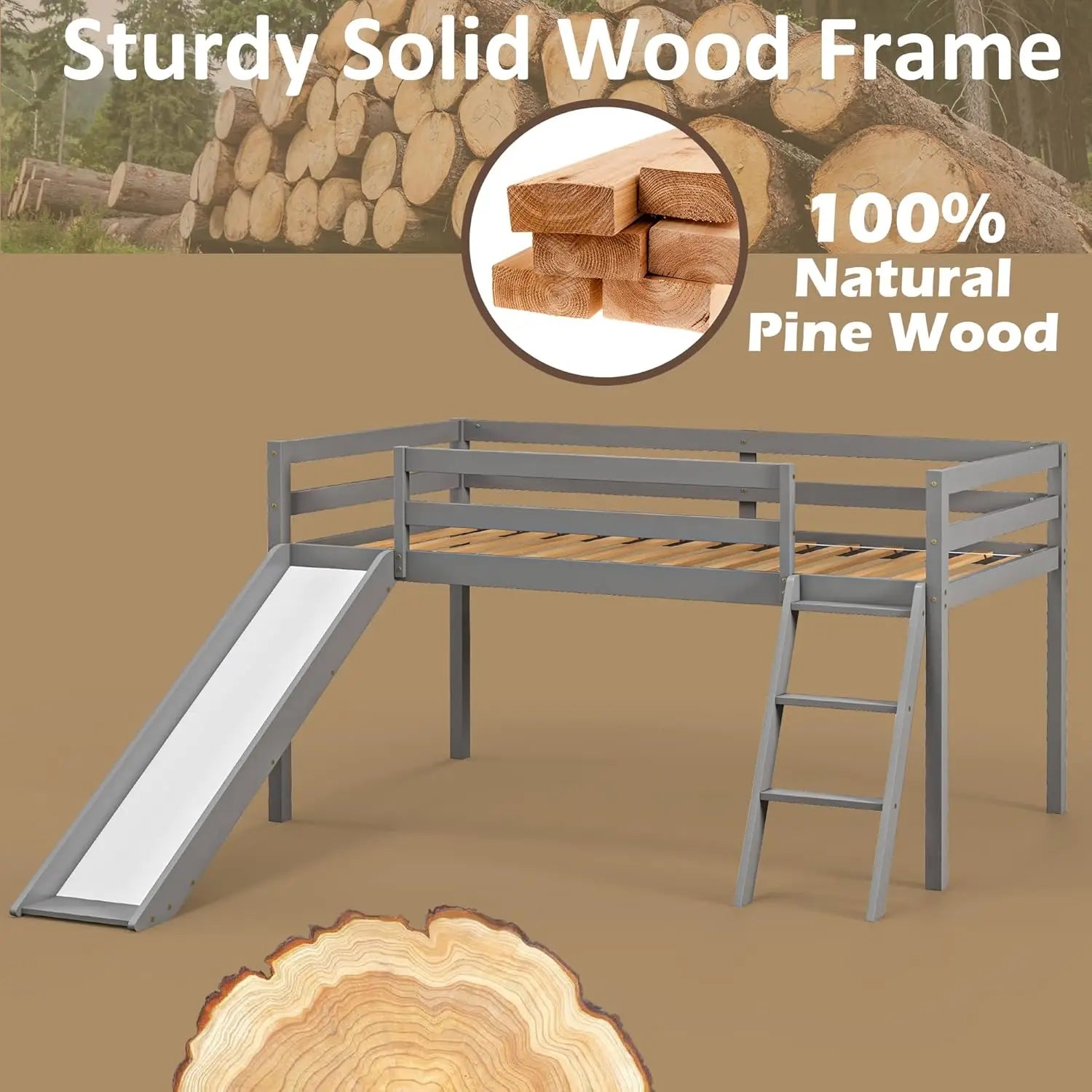 Kids Wooden Loft Bed with Climbing Ladder &amp; Storage Space